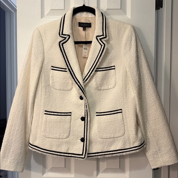 NWT Talbots Framed Tweed Ivory Blazer w Fringe size 10 - Picture 4 of 8